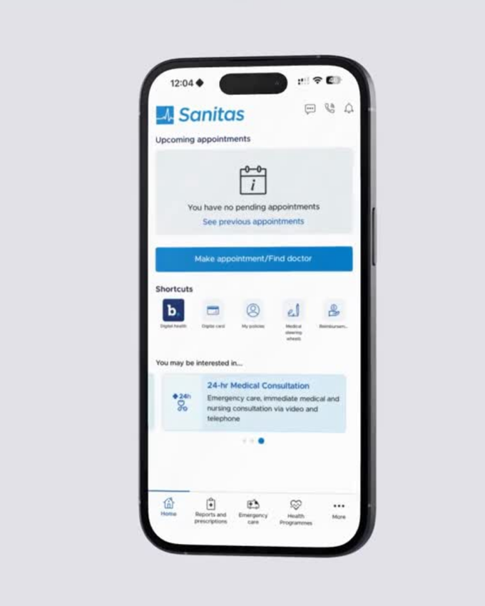 Mi Sanitas app home screen showing the Digital card shortcut
